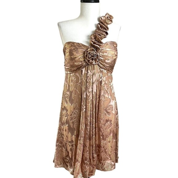 Betsy & Adam Y2K Gold Babydoll Mini Dress 10 Ruffled Fairycore New Years Party - Picture 2 of 13